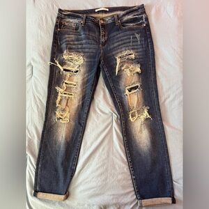 KanCan Dark Blue Distressed Boyfriend Jeans